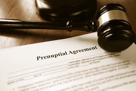 prenuptial agreement and court gavel, prenup agreement, premarital contract